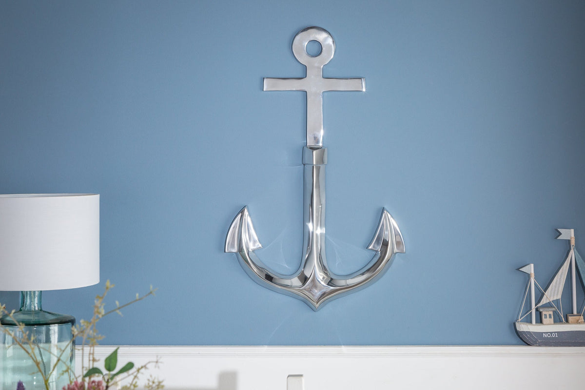 Décoration murale maritime SEVEN SEAS 70cm ancre 3D argentée