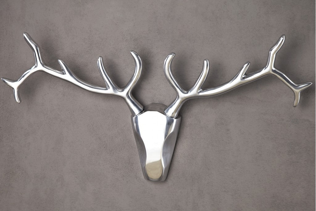 Décoration murale moderne VEADO 100cm bois de cerf argenté