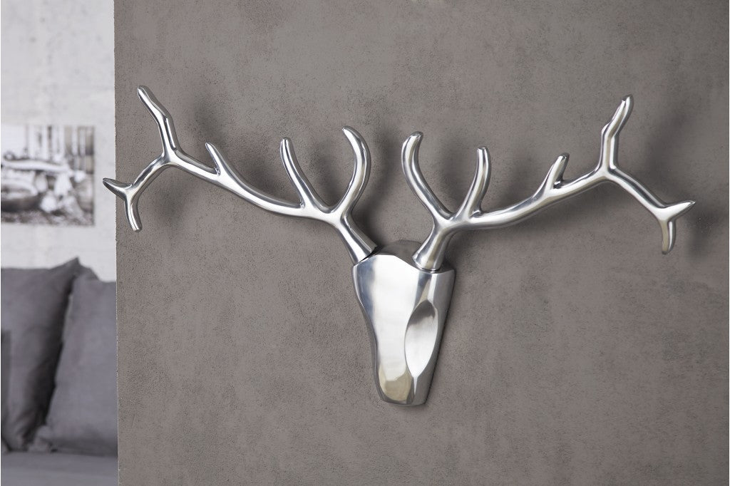 Décoration murale moderne VEADO 100cm bois de cerf argenté