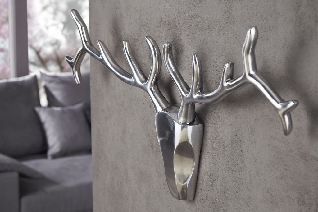 Décoration murale moderne VEADO 100cm bois de cerf argenté