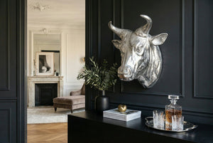Décoration murale tête de taureau extravagante TORERO 65cm crâne décoratif argenté