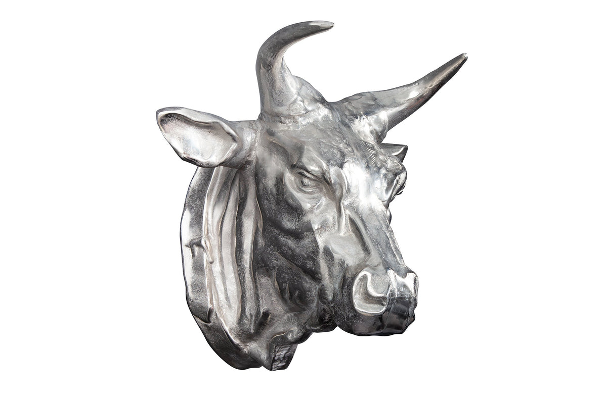 Décoration murale tête de taureau extravagante TORERO 65cm crâne décoratif argenté