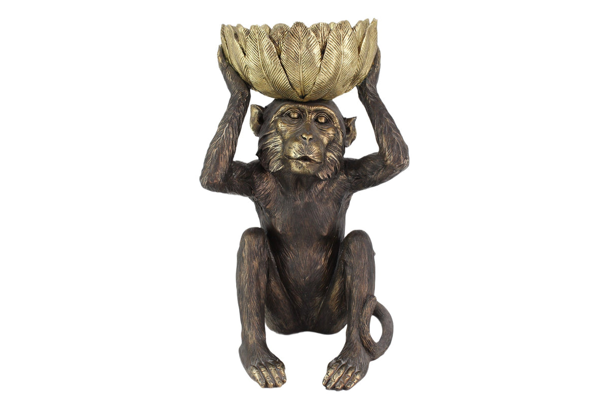 Deko-Figur MONKEY 50cm schwarz gold Affe mit Schale handmade