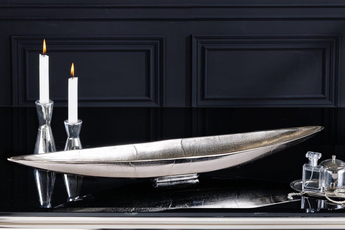 Deko Schale SILVER LEAF 80cm silber handmade Aluminium