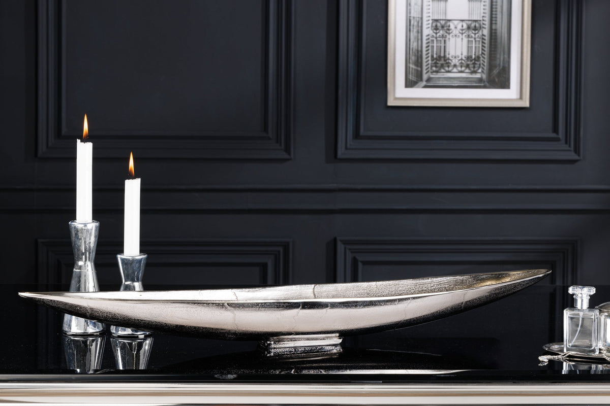 Deko Schale SILVER LEAF 80cm silber handmade Aluminium