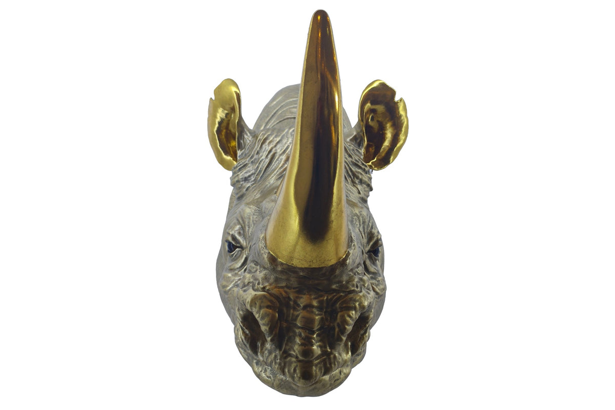 Deko-Wandfigur RHINO 60cm gold handmade Nashorn-Skulptur