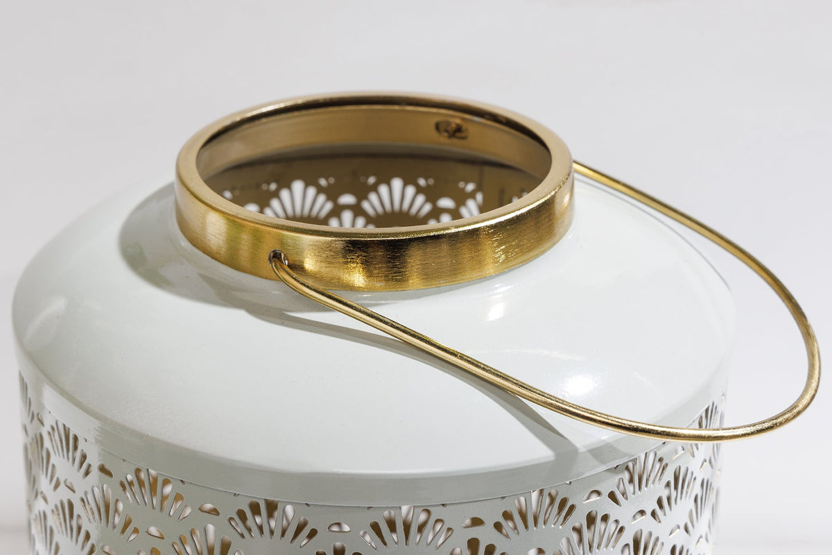 Deko Windlicht CANDLELIGHT 20cm beige-grün Metall handmade Laterne
