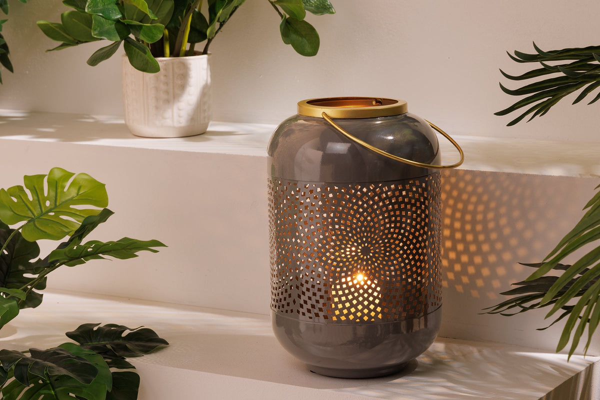 Deko Windlicht CANDLELIGHT 30cm grau Metall handmade Laterne