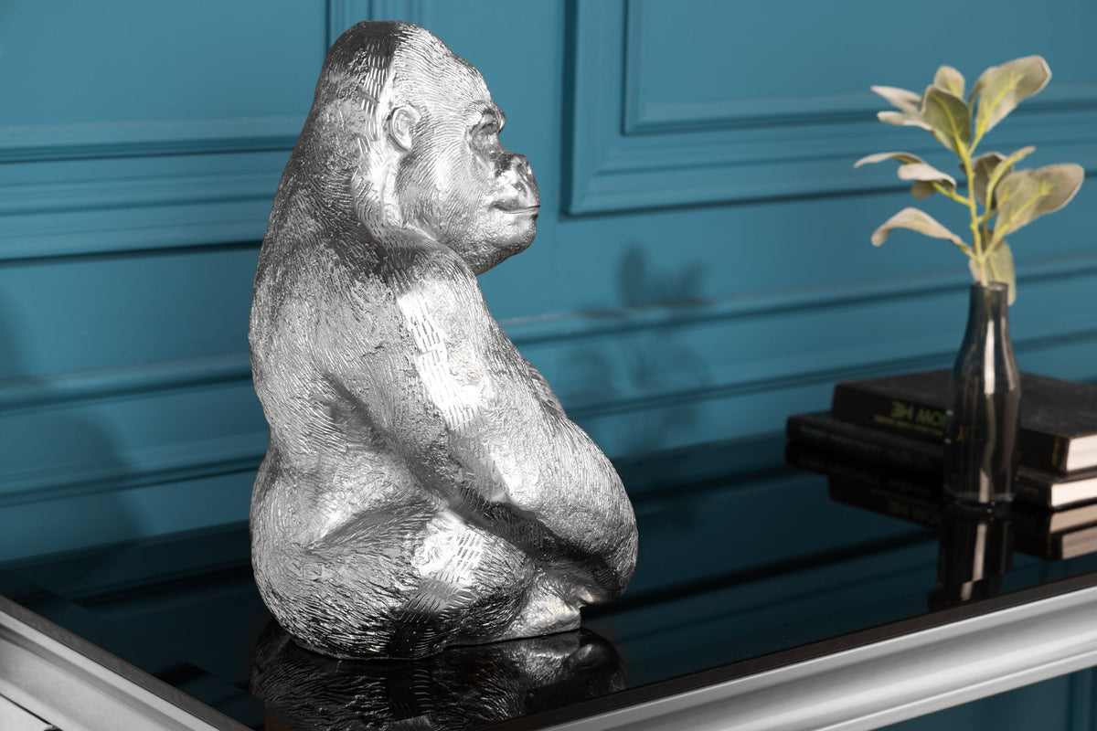 Dekorative Gorillafigur KONG 40cm silber handmade Metall Skulptur