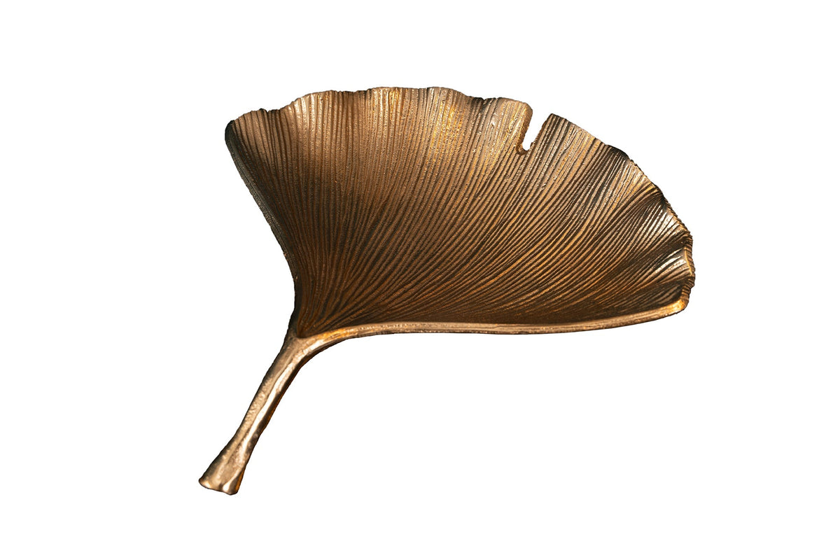 Dekorative Schale GINKGO 35cm gold handmade Metall