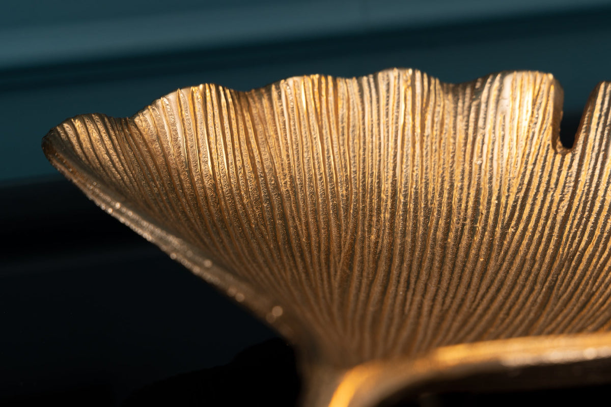 Dekorative Schale GINKGO 35cm gold handmade Metall