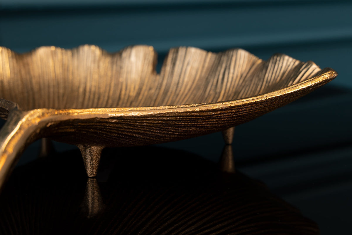 Dekorative Schale GINKGO 35cm gold handmade Metall