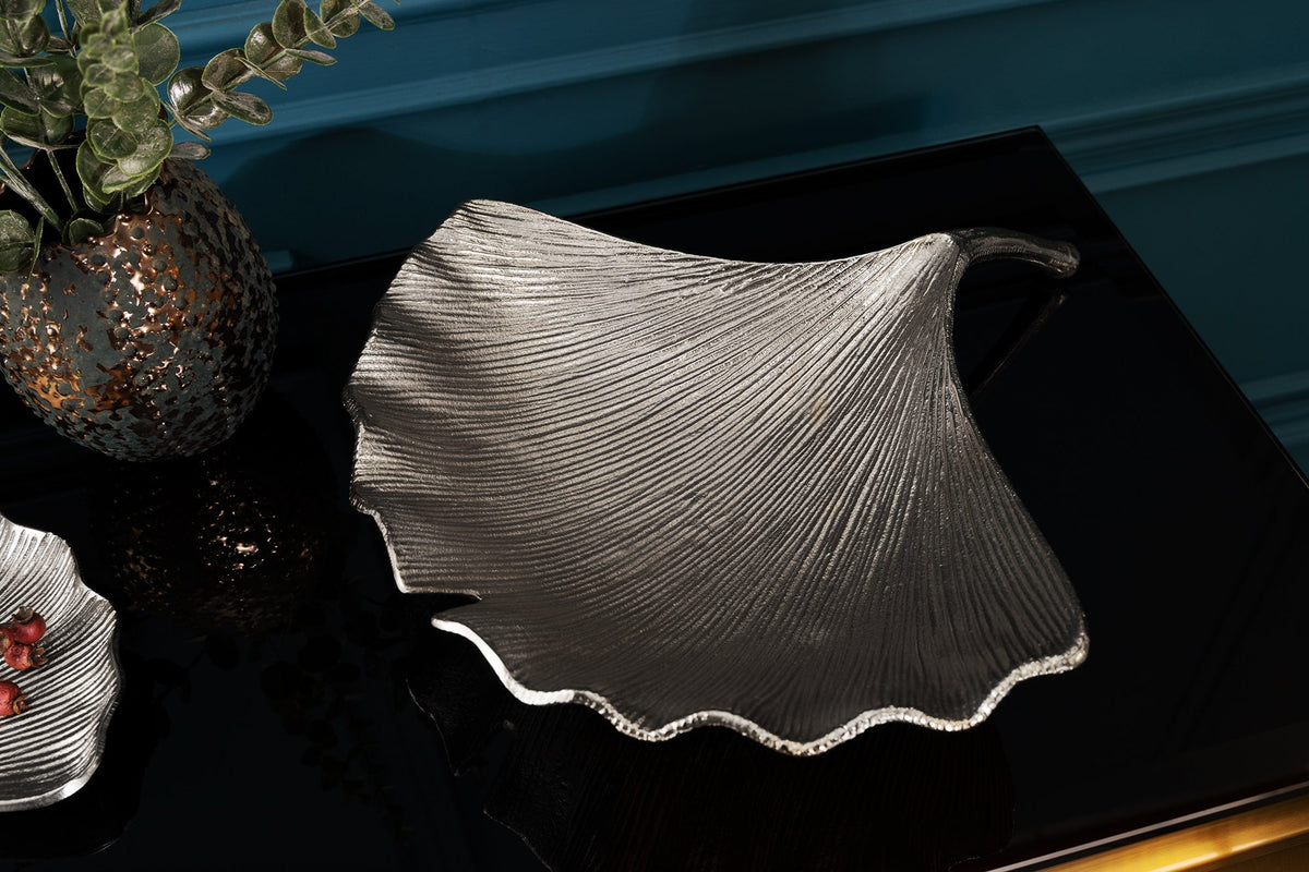 Dekorative Schale GINKGO 45cm silber handmade Metall