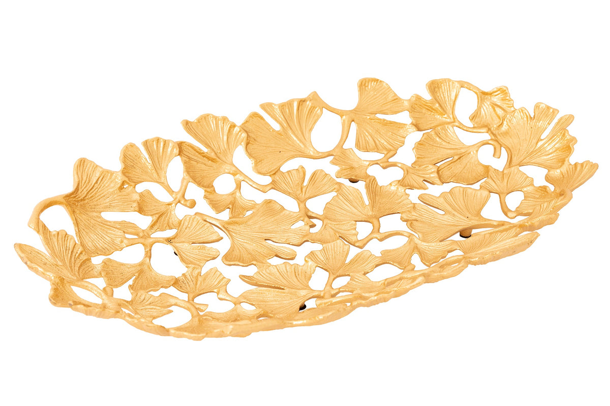 Dekorative Schale GINKGO LEAFS 40cm gold handmade Metall