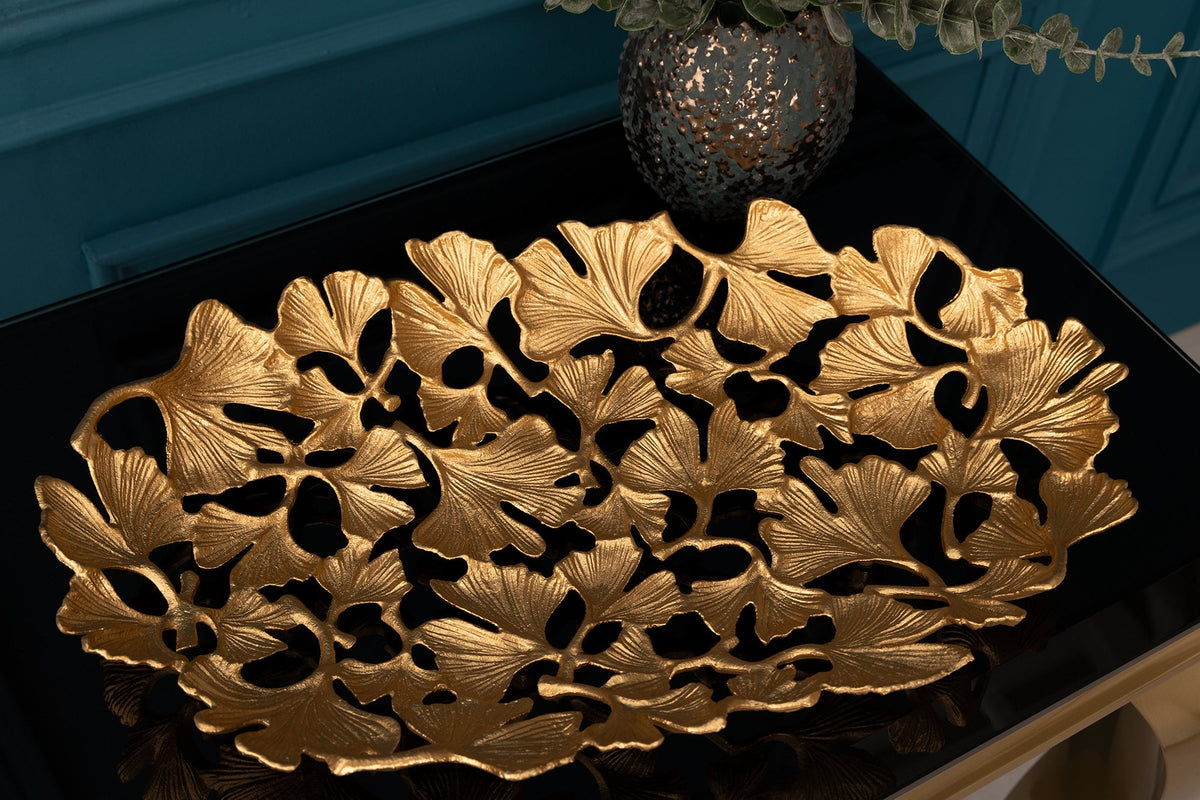 Dekorative Schale GINKGO LEAFS 50cm gold handmade Metall