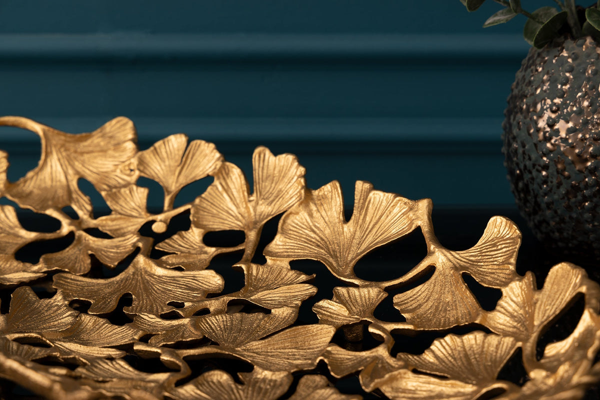 Dekorative Schale GINKGO LEAFS 50cm gold handmade Metall