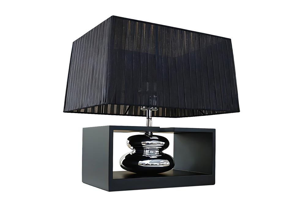 Dekorative Tischlampe GRACIA 35cm schwarz silber mit neigbarem Stoffschirm Holzfuß