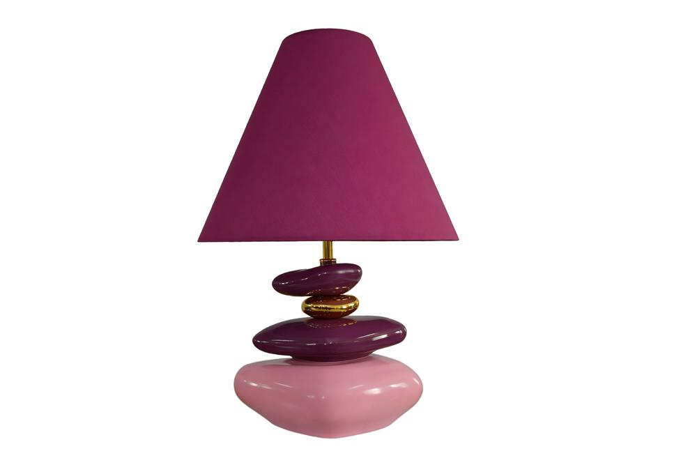 Dekorative Tischlampe STONES OF ECSTASY 60cm pink rosa gold mit Stoffschirm rund