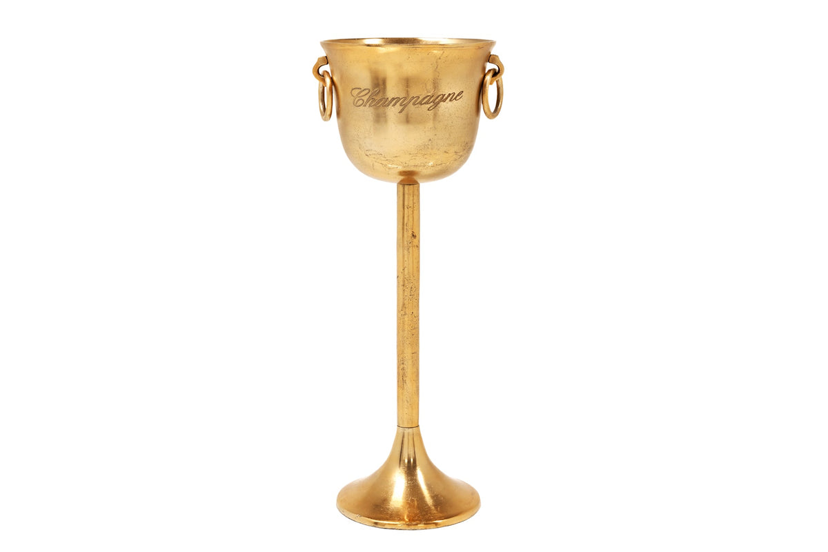 Dekorativer Sektkühler CHAMPAGNE 80cm antik gold handmade Metall Flaschenkühler