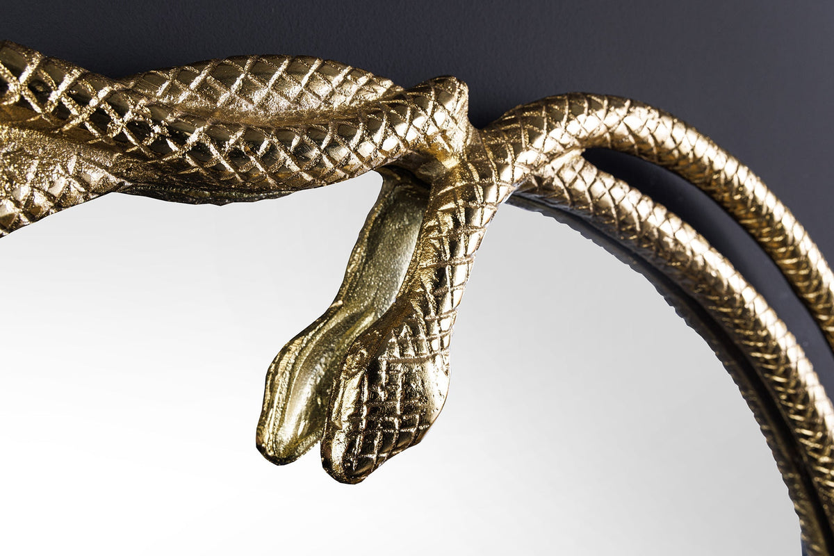Dekorativer Spiegel SNAKE XL 85cm gold Metall Schlangen-Skulptur
