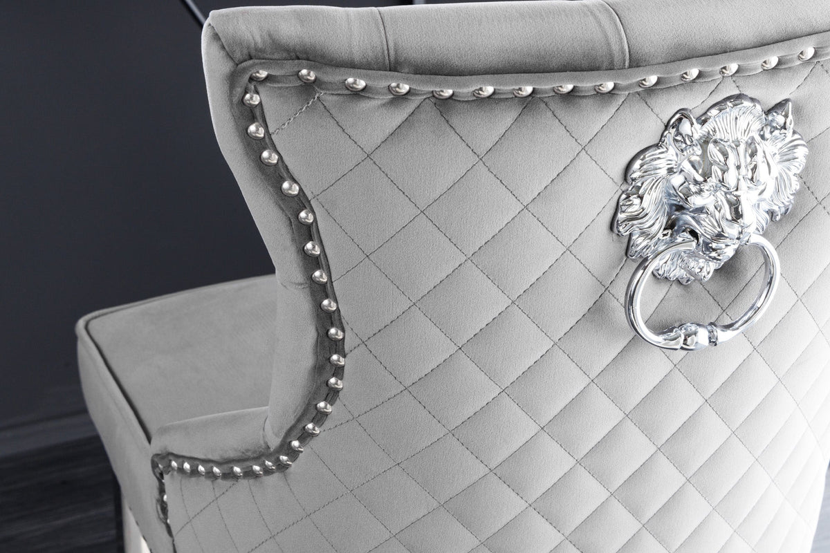 Design Barhocker CASTLE DELUXE gris velours argent acier inoxydable avec dossier Chesterfield