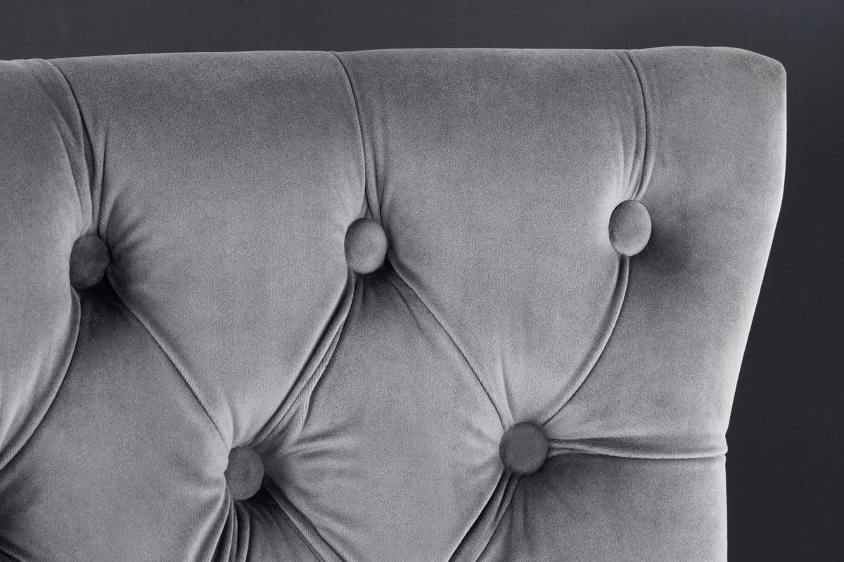 Design Barhocker CASTLE DELUXE gris velours argent acier inoxydable avec dossier Chesterfield
