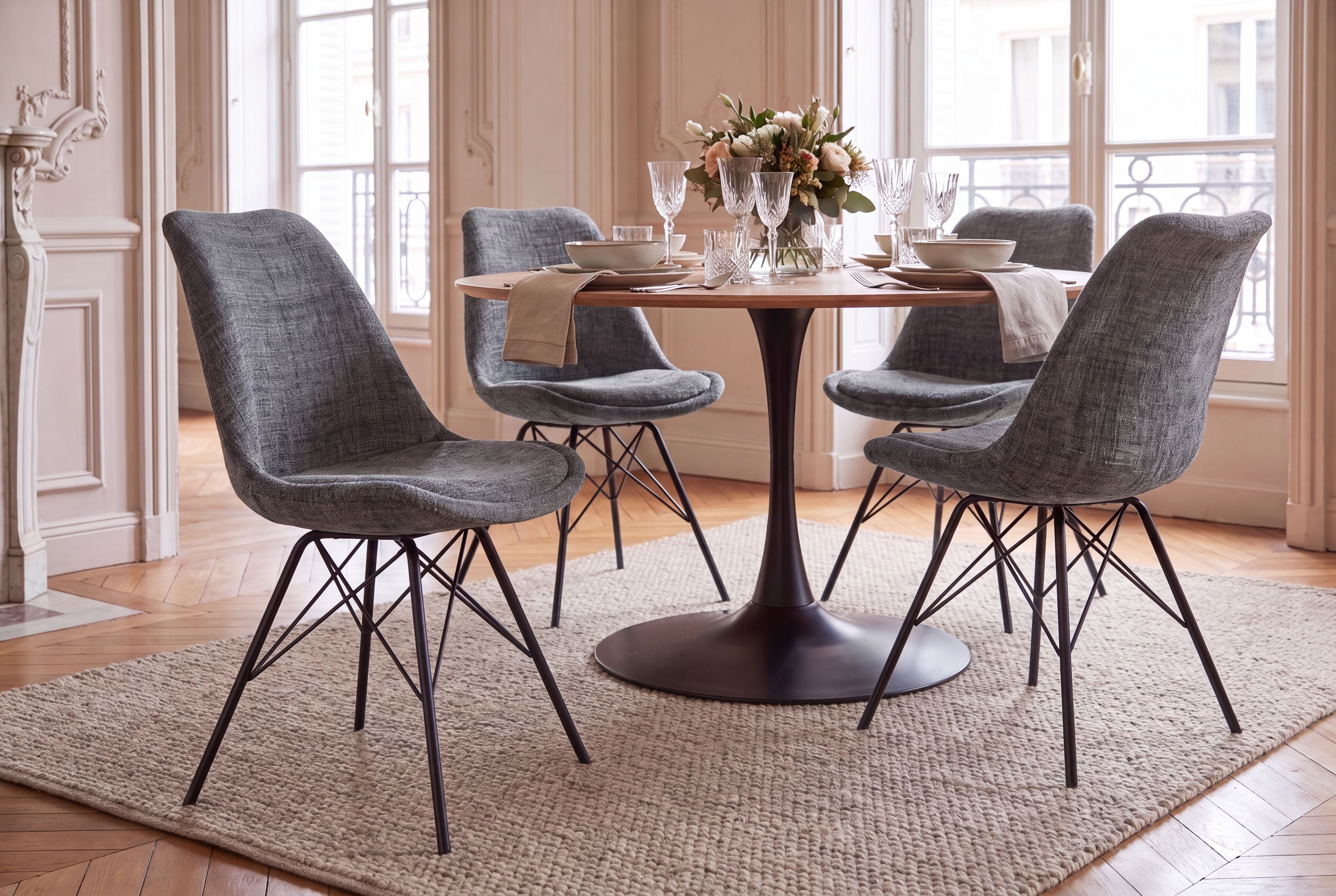 Design chair SCANDINAVIA MEISTERSTÜCK grey Chenille black metal frame