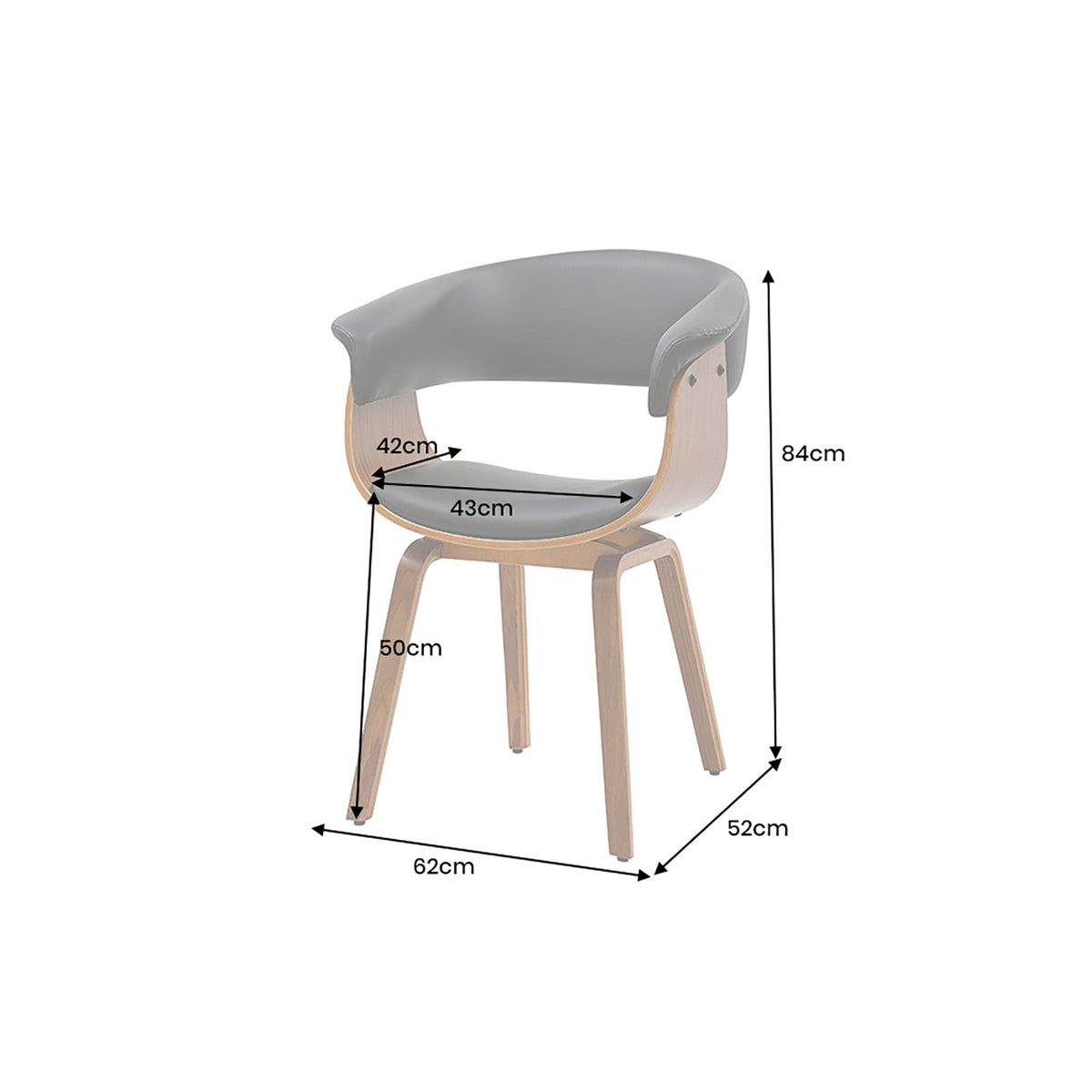 Design chaise ORGANIC noir noyer cuir synthétique avec accoudoirs