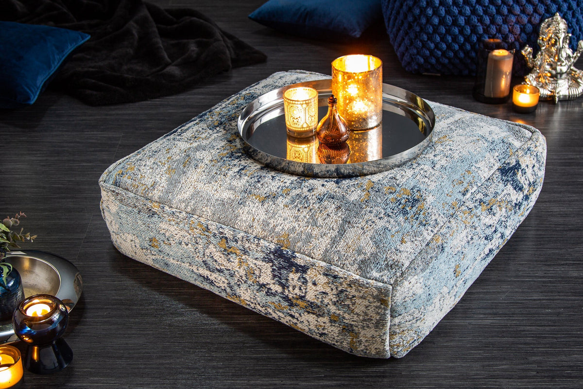 Design coussin de sol XL ABSTRAKT 70cm bleu beige motif abstrait pouf d'assise