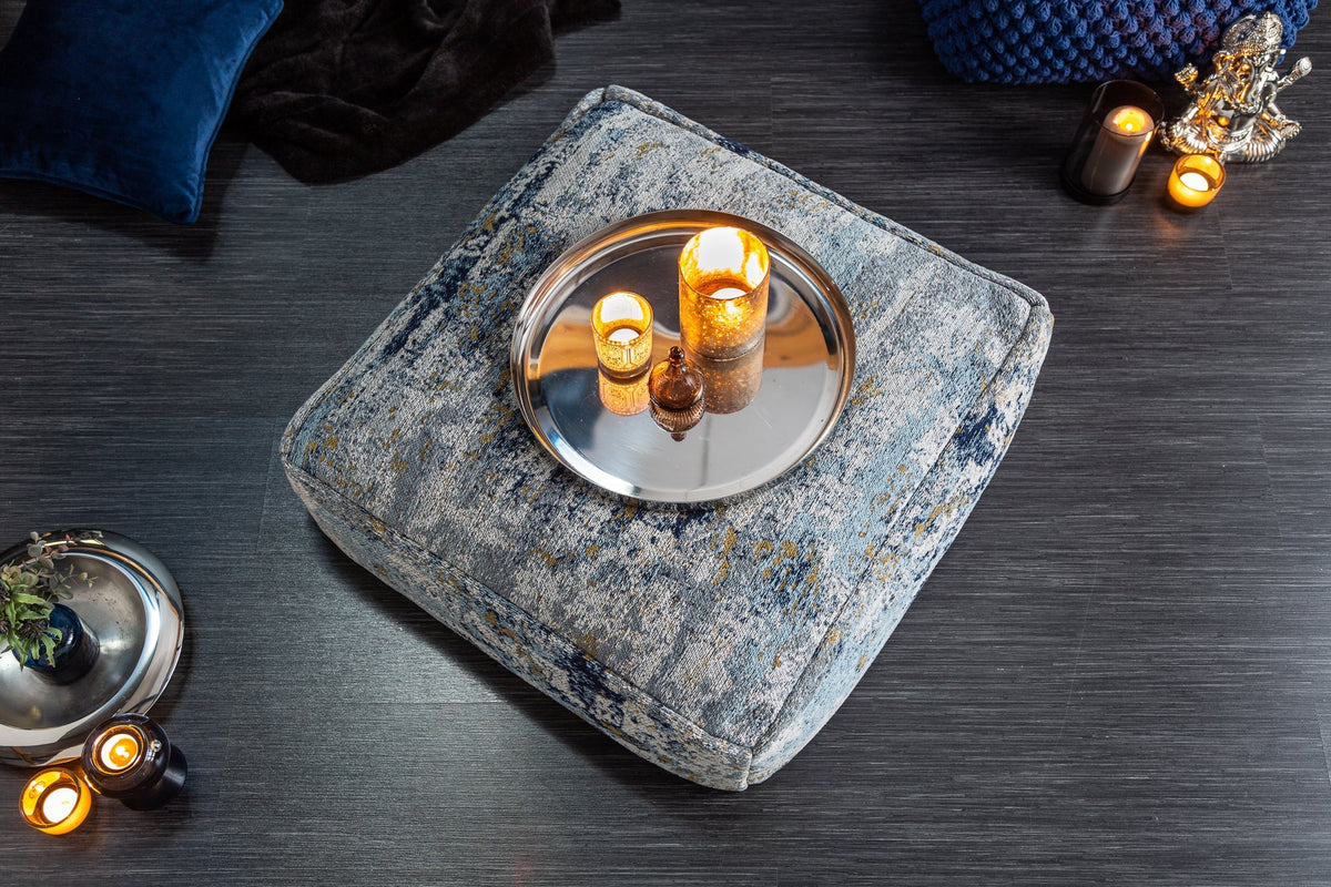 Design coussin de sol XL ABSTRAKT 70cm bleu beige motif abstrait pouf d'assise