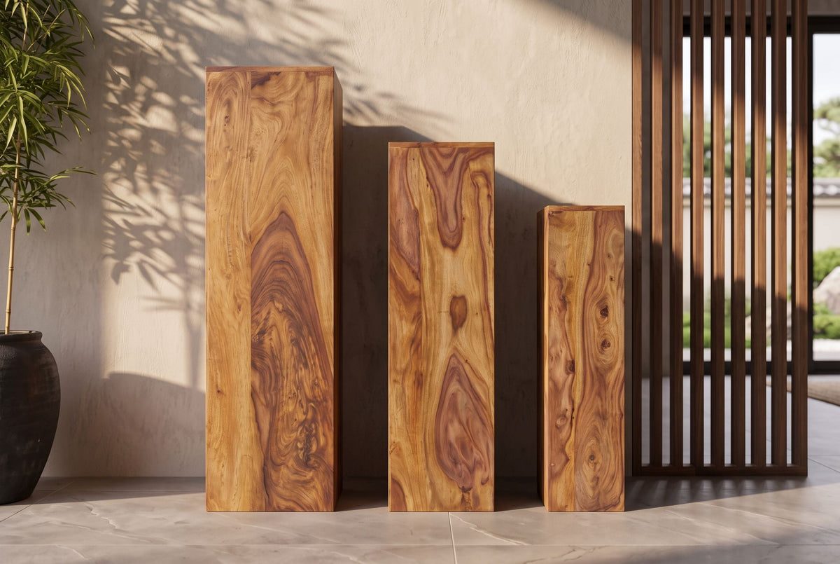 Design Deko Säule 3er Set MAKASSAR 80cm braun Sheesham stone finish Handarbeit