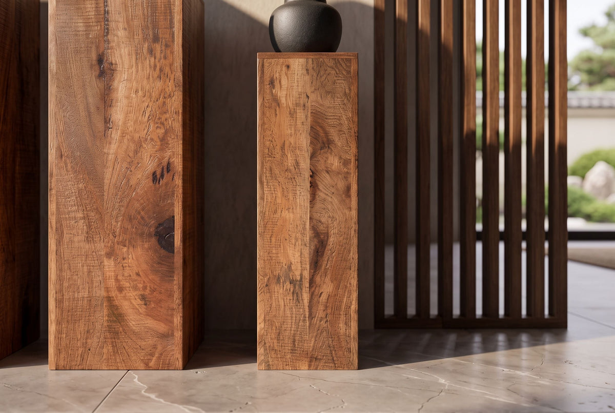 Design Deko Säule 3er Set MAKASSAR 80cm Mangoholz Handarbeit