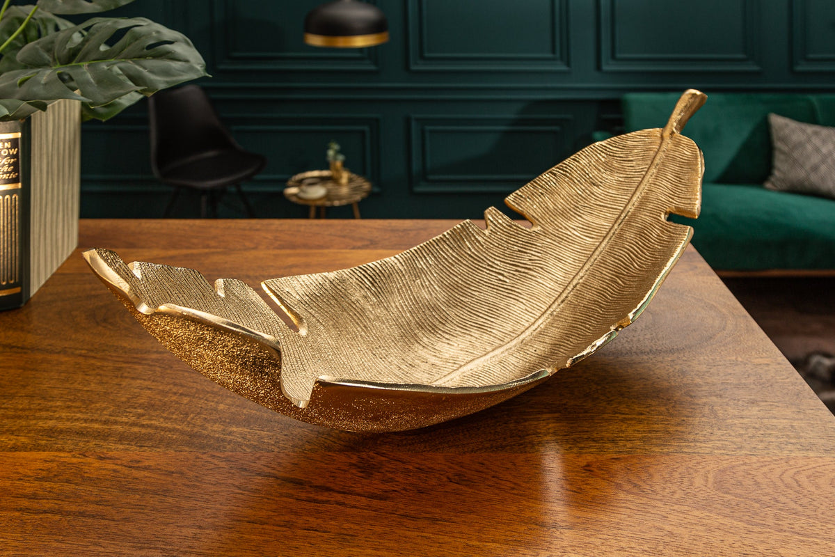 Design Deko Schale GOLD LEAF 65cm gold Blatt Design Metall Handarbeit