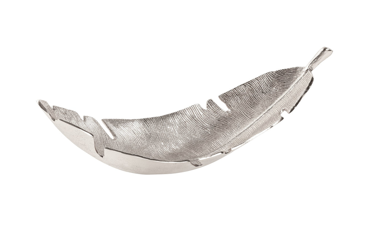 Design Deko Schale SILVER LEAF 65cm silber Blatt Design Metall Handarbeit