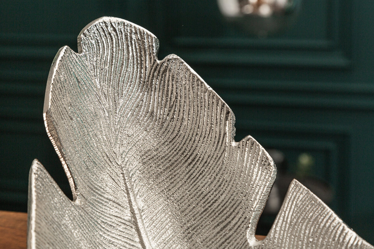 Design Deko Schale SILVER LEAF 65cm silber Blatt Design Metall Handarbeit
