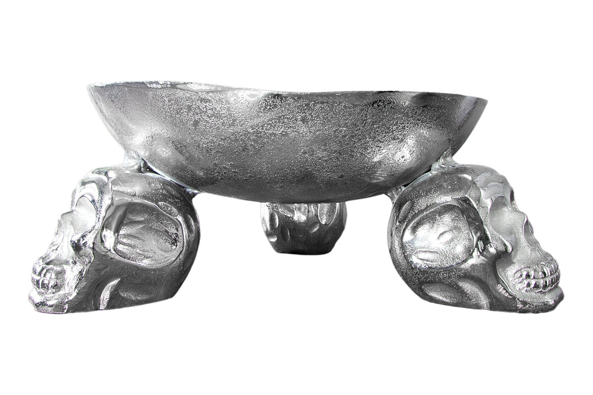 Design Deko-Schale SKULL 35cm silber Aluminium Totenkopf