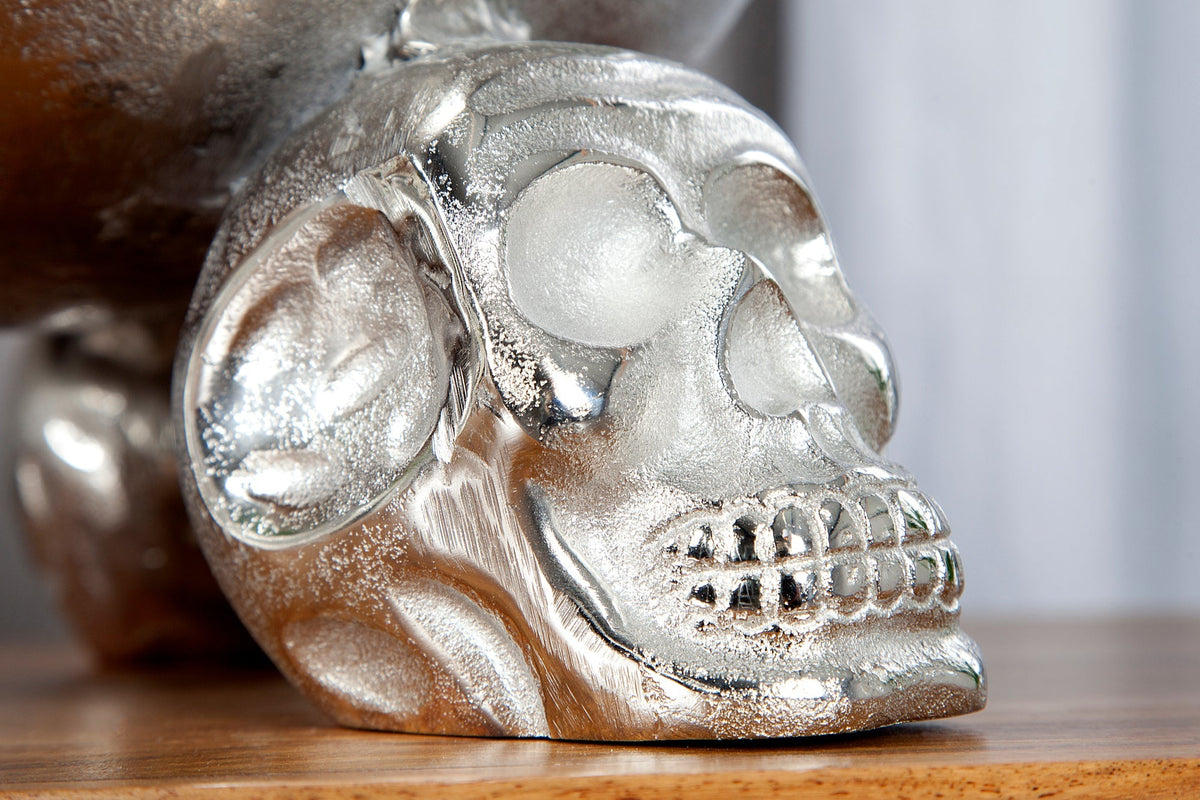 Design Deko-Schale SKULL 35cm silber Aluminium Totenkopf