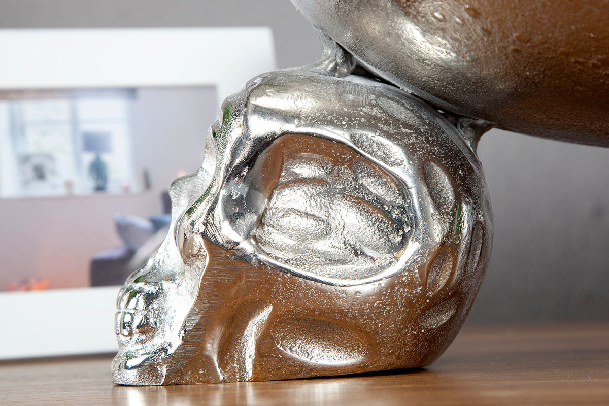 Design Deko-Schale SKULL 35cm silber Aluminium Totenkopf