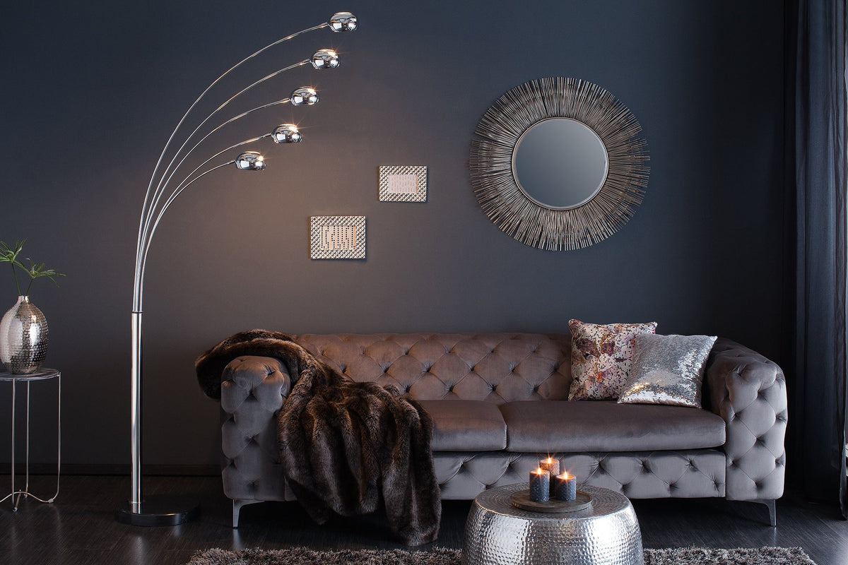 Design lampe arco FIVE LIGHTS 205cm chromé lampadaire avec pied en marbre noir