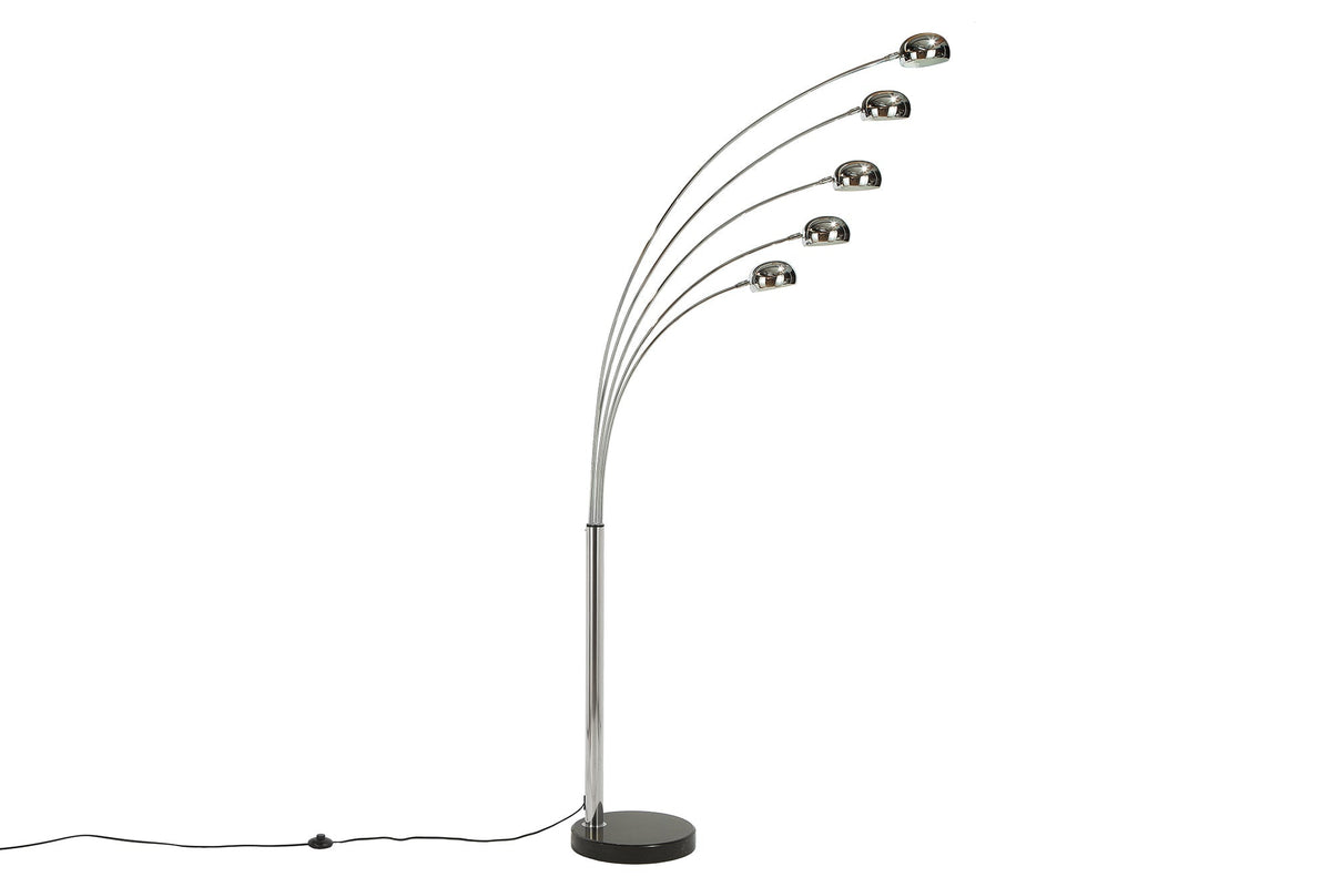 Design lampe arco FIVE LIGHTS 205cm chromé lampadaire avec pied en marbre noir