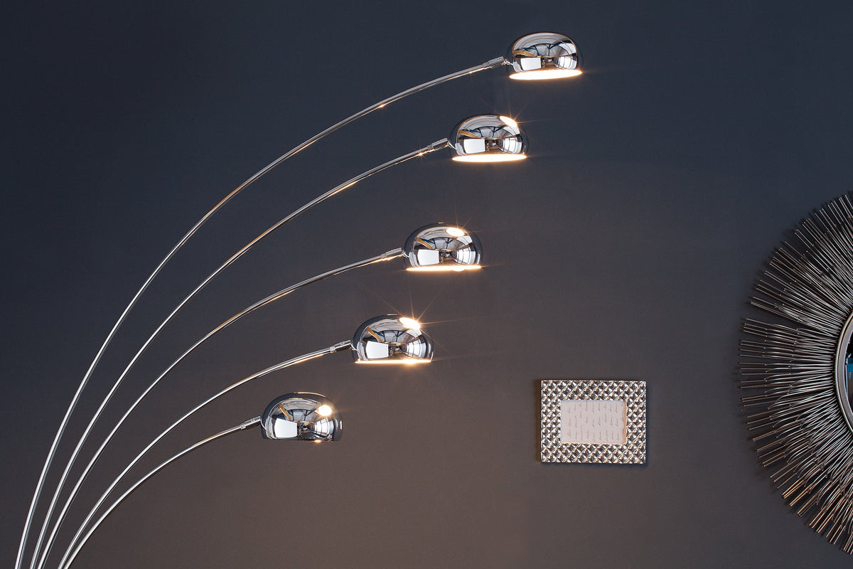 Design lampe arco FIVE LIGHTS 205cm chromé lampadaire avec pied en marbre noir