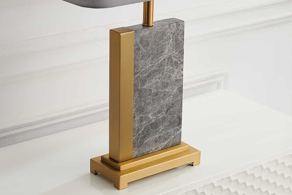 Design lampe de table ELEGANCIA 65cm or gris abat-jour en tissu marbre