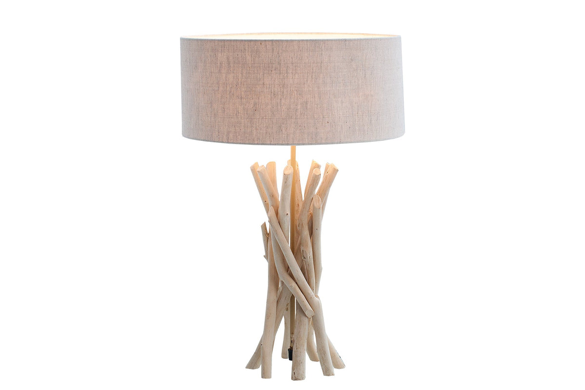 Design lampe de table en bois flotté WILD NATURE 62cm sable avec abat-jour en lin