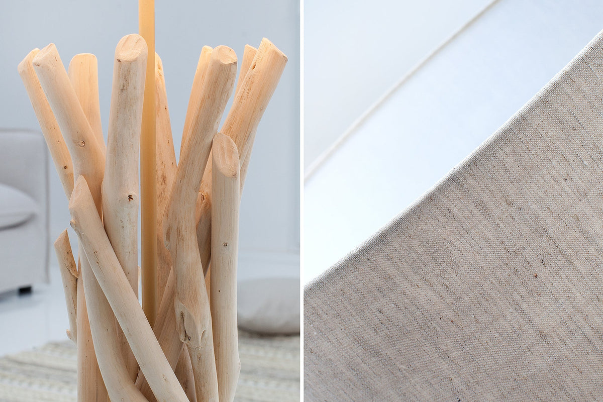 Design lampe de table en bois flotté WILD NATURE 62cm sable avec abat-jour en lin