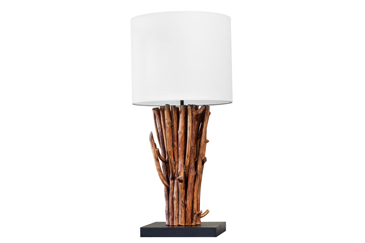 Design lampe de table EUPHORIA 60cm naturel blanc rond bois massif fait main (réf. 43452)