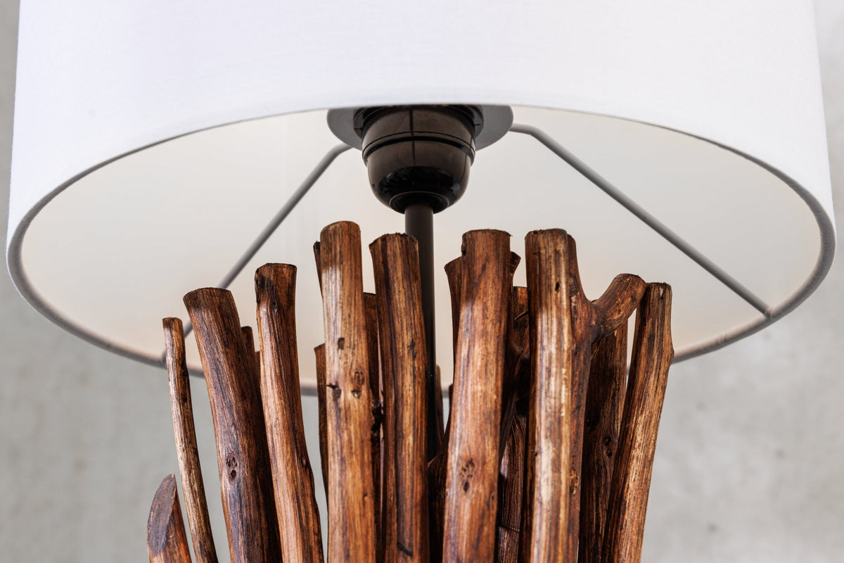 Design lampe de table EUPHORIA 60cm naturel blanc rond bois massif fait main (réf. 43452)