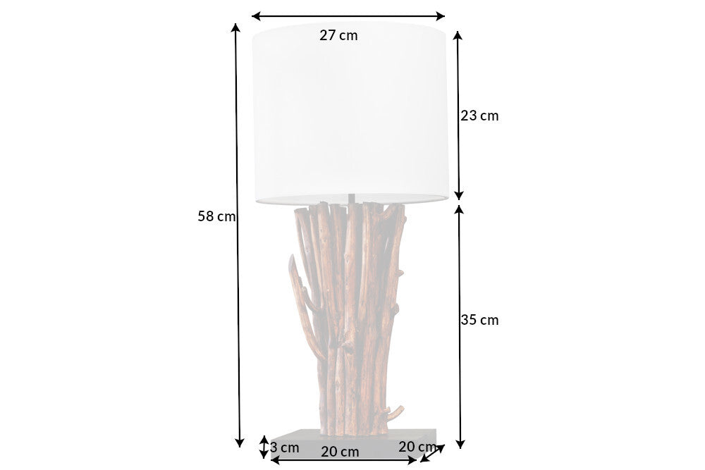 Design lampe de table EUPHORIA 60cm naturel blanc rond bois massif fait main (réf. 43452)