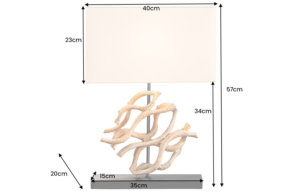 Design lampe de table WAVE 60cm naturel bois massif handmade blanc abat-jour en coton