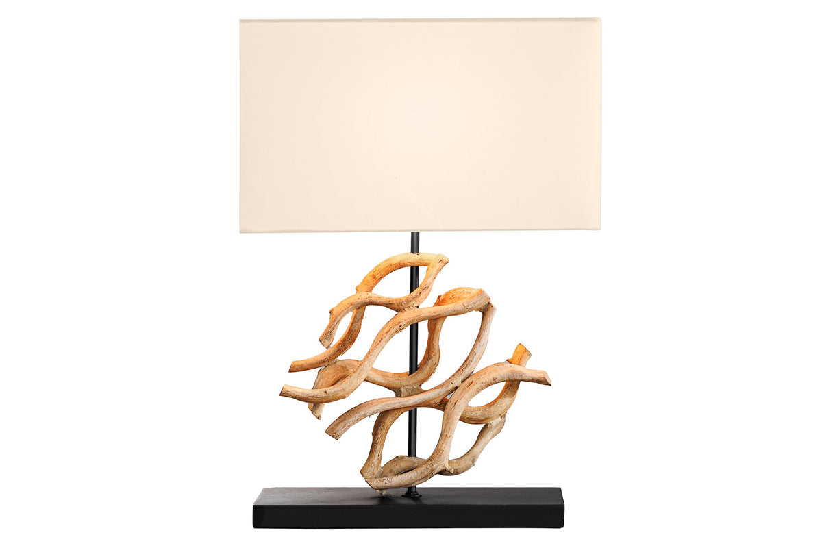 Design lampe de table WAVE 60cm naturel bois massif handmade blanc abat-jour en coton