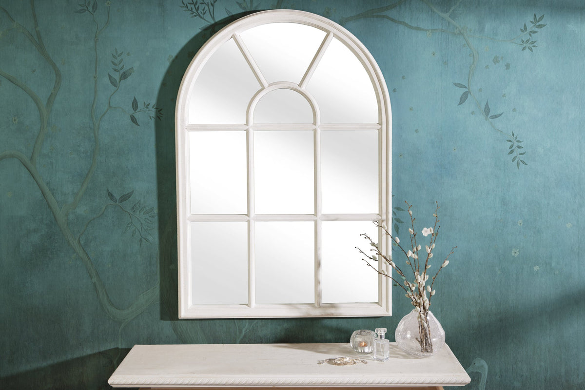 Design miroir mural CASTILLO 100cm blanc style maison de campagne miroir fenêtre arc Shabby Chic